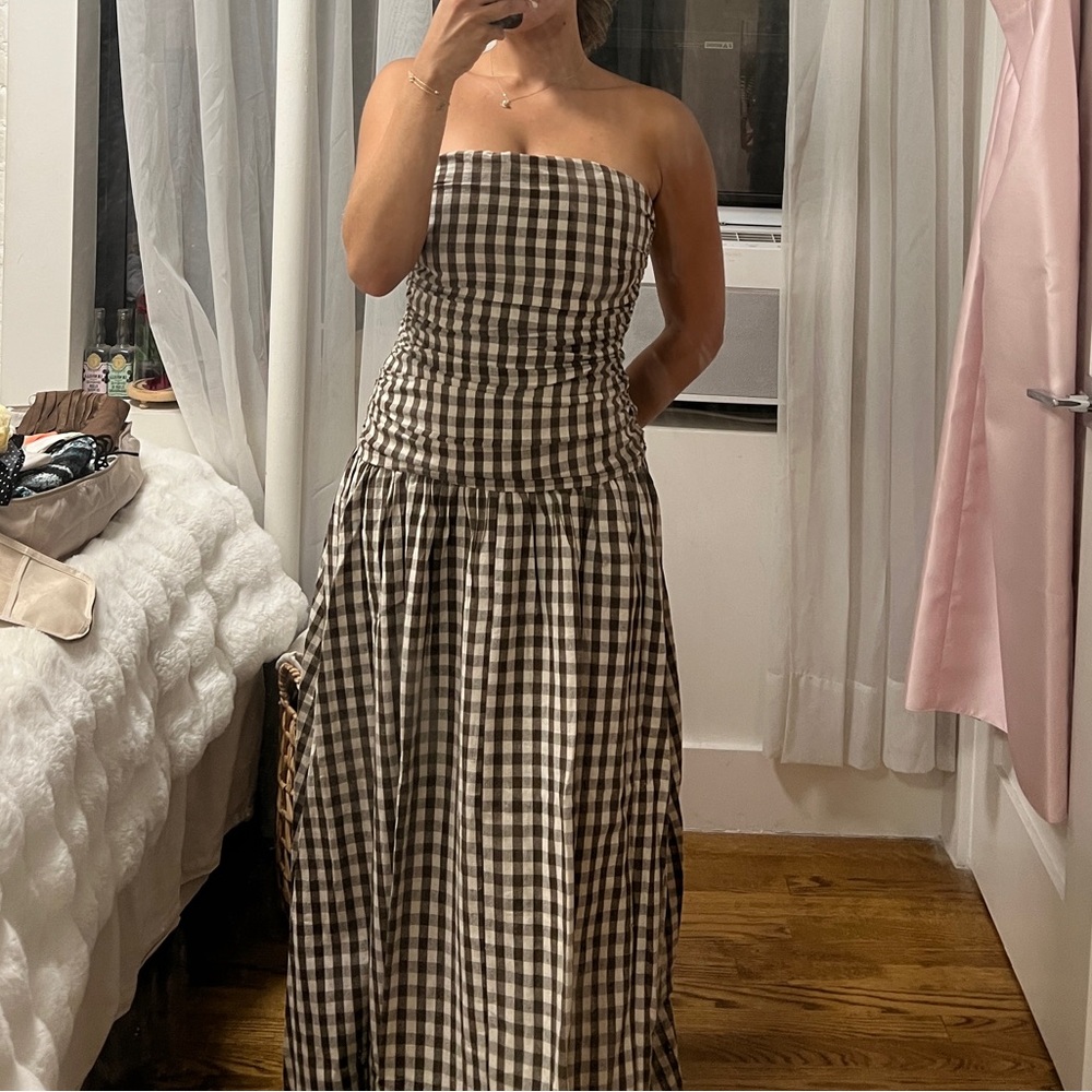 Peppermayo Carmel Strapless Maxi Dress, Brown Gingham - Picture 5 of 5